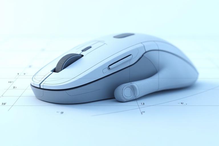 ユーザーの手に快適にフィットするエルゴノミックなマウスの設計図。